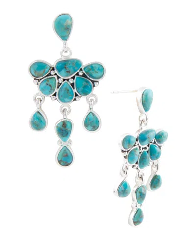 Barse Durango Blue Turquoise Silver Chandelier Earrings