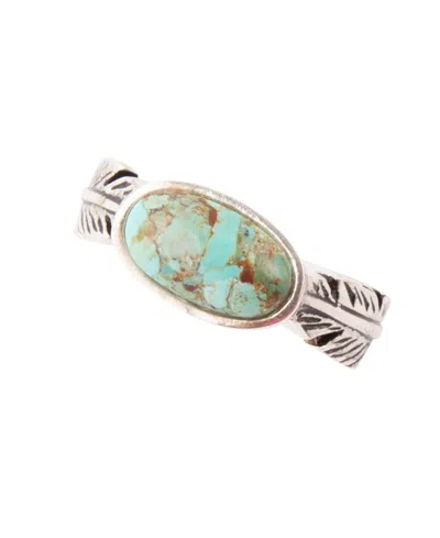 Barse Feather Genuine Turquoise Oval Band Ring