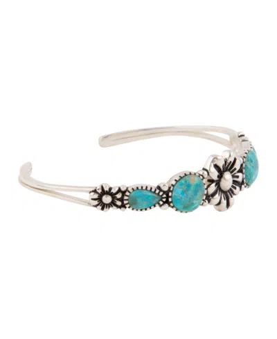 Barse Floral Blue Turquoise And Silver Cuff Bracelet In Green