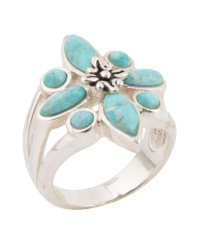 Barse Floral Blue Turquoise And Silver Statement Ring