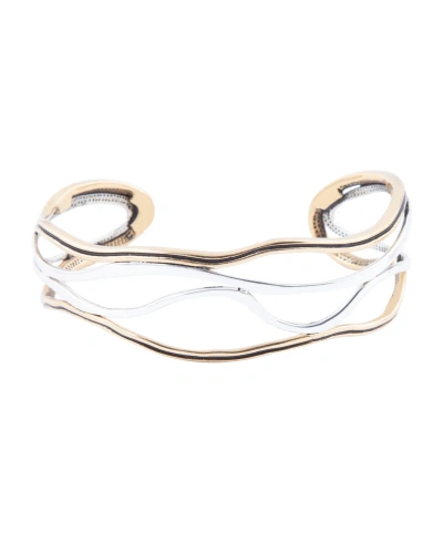 Barse Fresh Genuine Bronze And Sterling Silver Abstract Cuff Bracelet In Genuine Sterling Silver And Golden Bronz