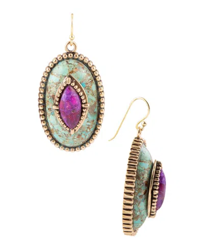 Barse Genuine Blue Turquoise And Genuine Purple Turquoise Stacked Stone Drop Earrings In Multi