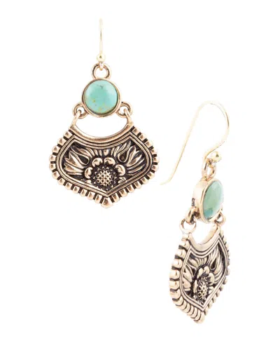 Barse Genuine Blue Turquoise Floral Drop Earrings In Metallic