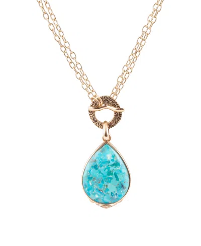 Barse Genuine Blue Turquoise Roped Golden Bronze Pendant Necklace In Pattern