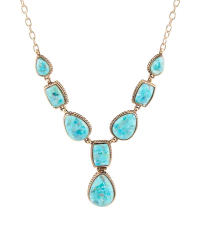 Barse Genuine Blue Turquoise Roped Golden Bronze Y Necklace