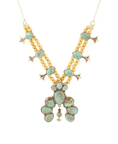 Barse Genuine Blue Turquoise Squash Blossom Statement Necklace In Gold