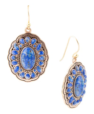 Barse Genuine Concho Denim Blue Lapis Golden Drop Earrings