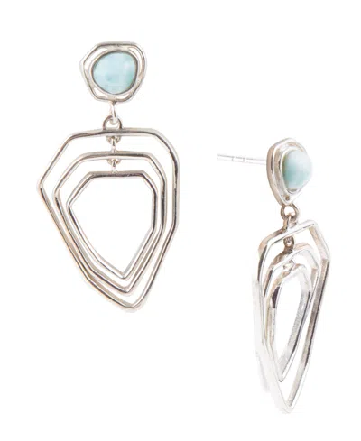 Barse Genuine Larimer And Sterling Silver Drop Earrings In Genuine Larimar