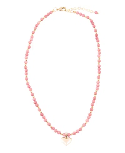 Barse Genuine Pink Rhodonite Gold-tone Heart Pendant Necklace
