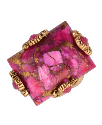 Barse Genuine Pink Spiny Oyster Matrix Prismatic Statement Ring