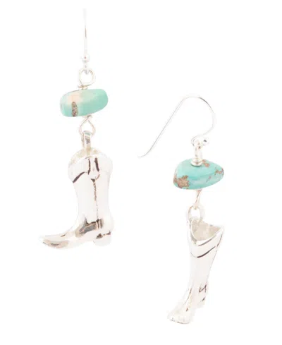 Barse Genuine Turquoise Magnesite And Sterling Silver Boot Charm Earrings In White