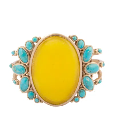 Barse Genuine Yellow Quartz And Genuine Turquoise Gold-tone Sunny Cuff Bracelet In Red