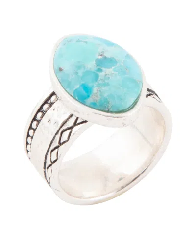 Barse Hammered Big Silver And Blue Turquoise Ring