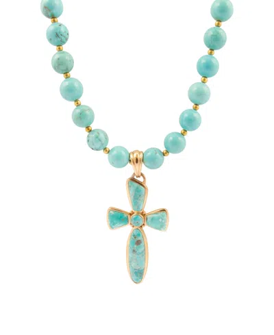 Barse Las Cruces Blue Turquoise Cross Pendant Necklace