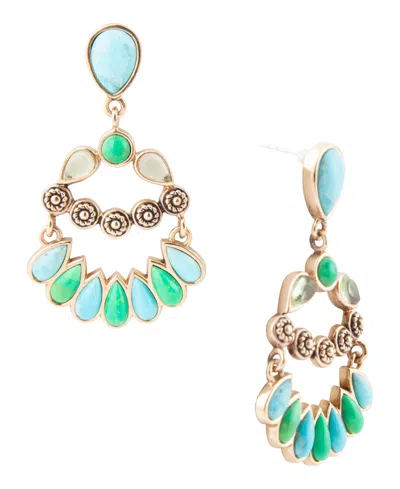 Barse Legacy Blue And Lime Turquoise Golden Post Drop Earrings In Multi