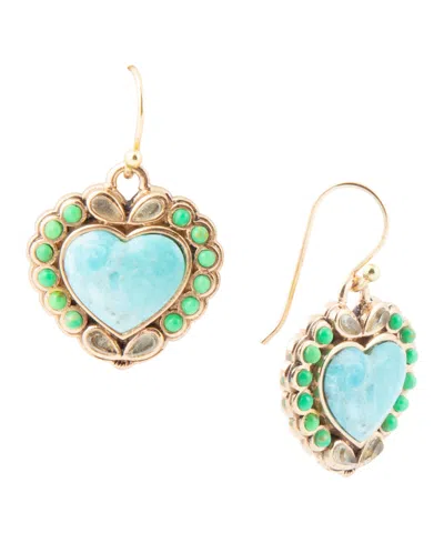 Barse Legacy Heart Lime Green And Blue Turquoise Golden Drop Earrings In Multi
