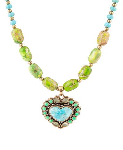 Barse Legacy Heart Lime Green And Blue Turquoise Golden Pendant Necklace