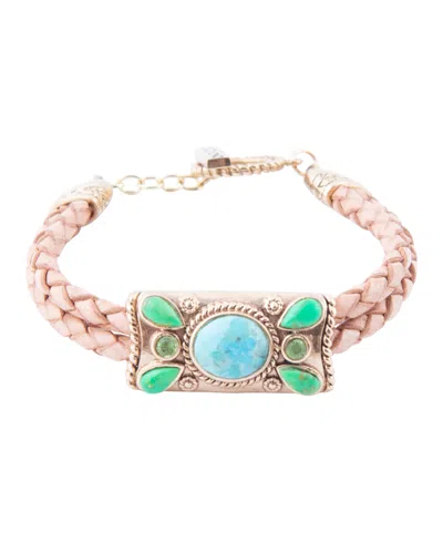 Barse Legacy Lime Green And Blue Turquoise Braided Leather Bracelet In Pattern