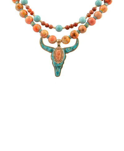 Barse Longhorn Blue Turquoise Golden Necklace In Multi