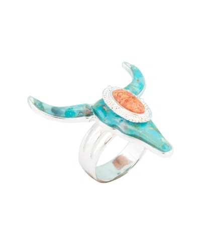 Barse Longhorn Blue Turquoise Golden Ring In Metallic