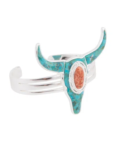 Barse Longhorn Blue Turquoise Silver Cuff Bracelet