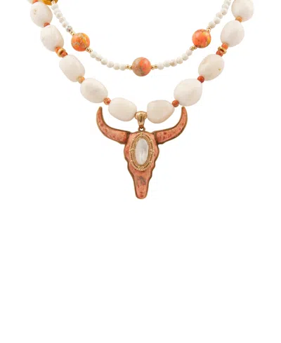 Barse Longhorn Orange Sponge Coral Golden Necklace