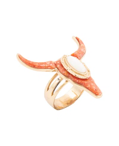 Barse Longhorn Orange Sponge Coral Golden Ring In Metallic