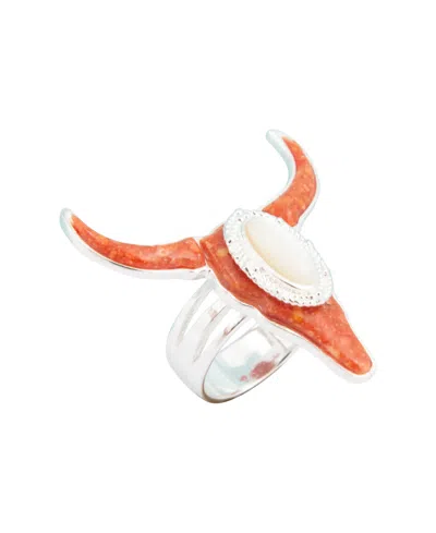 Barse Longhorn Orange Sponge Coral Golden Ring In Silver