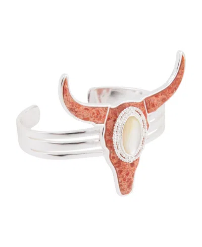 Barse Longhorn Orange Sponge Coral Silver Cuff Bracelet In Gold