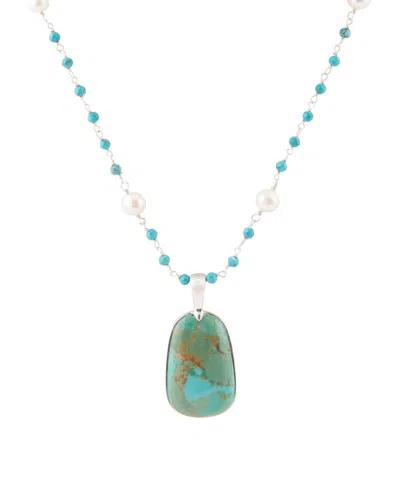 Barse Madeleine Genuine Turquoise Silver Abstract Pendant Necklace In Genuine Turquoise,genuine Mother Of Pea