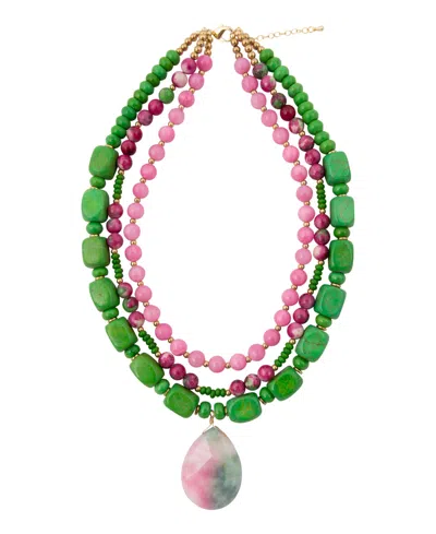 Barse Multi-stone Gold-tone Cactus Bloom Statement Layered Necklace