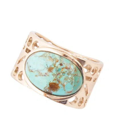 Barse Open Genuine Blue Turquoise Bronze Oval Ring In Genuine Turquoise