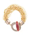 Barse Orange Carnelian Golden Chain Oval Toggle Bracelet In Genuine Carnelian