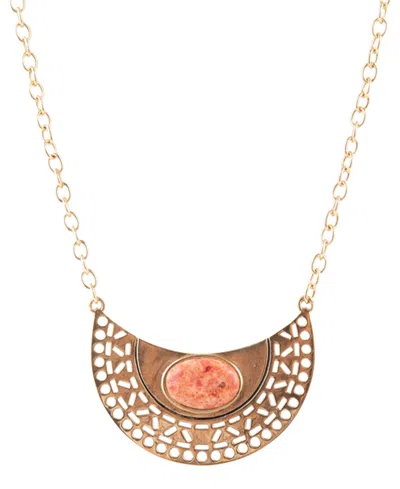 Barse Pharaoh Genuine Sponge Coral Orange Egyption Half Circle Pendant Necklace In Genuine Orange Sponge Coral