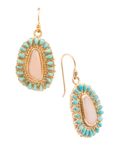 Barse Pink Opal & Blue Turquoise Gold-tone Cactus Rose Drop Earrings