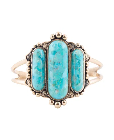 Barse Plateau Blue Turquoise Golden Cuff Bracelet In Multi