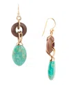Barse Precious Genuine Green Turquoise And Wood Golden Bronze Oval Earrings In Green