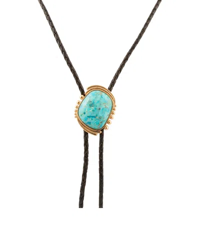 Barse Rawlins Blue Turquoise Black Leather Golden Bolo Necklace
