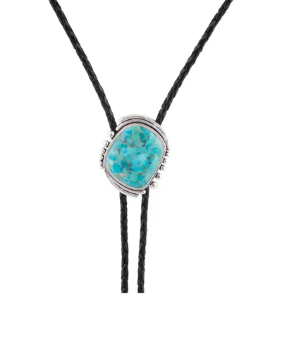 Barse Rawlins Blue Turquoise Black Leather Silver Bolo Necklace