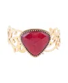 Barse Red Bordeaux Quartz Golden Statement Cuff Bracelet In Genuine Quartz