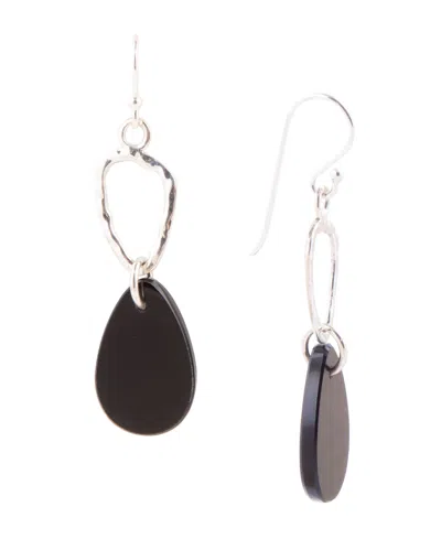 Barse Rose Sterling Silver And Genuine Onyx Drop Earrings