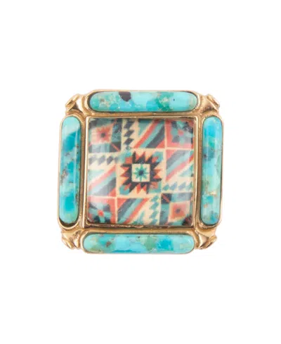 Barse Scenic Native Weave Blue Turquoise Golden Statement Ring