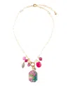 Barse Scenic Pink Flamingo Agate Golden Pendant Necklace In Gold