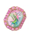 Barse Scenic Pink Flamingo Agate Golden Statement Ring