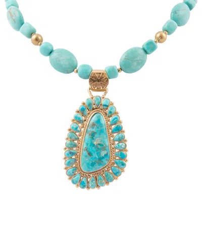 Barse Sedona Blue Turquoise Golden Pendant Necklace