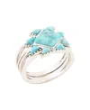 Barse Sharp Blue Turquoise And Silver Ring In Green