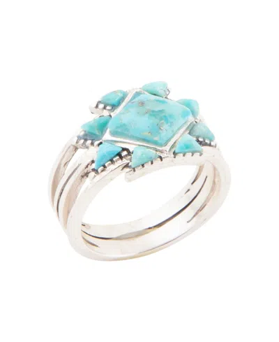 Barse Sharp Blue Turquoise And Silver Ring In Green