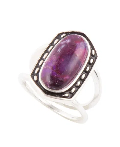Barse Shield Genuine Turquoise Oval Band Ring In Genuine Purple Turquoise