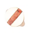 Barse Signet Bronze Circle Band Ring In Genuine Orange Sponge Coral Print