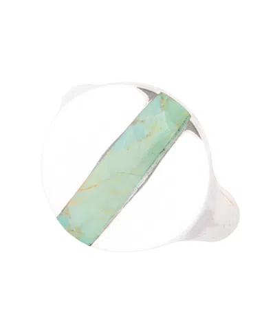 Barse Signet Bronze Circle Band Ring In Genuine Turquoise